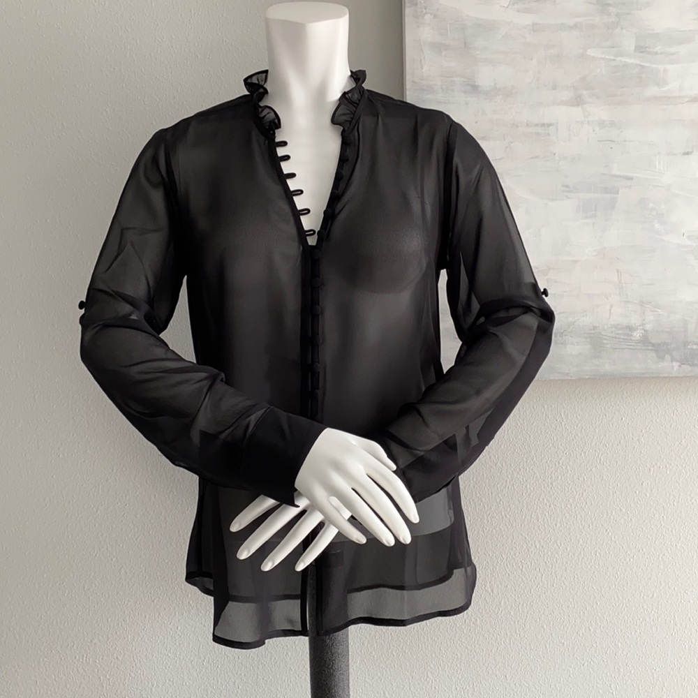 NWT Express black button down sheer blouse top